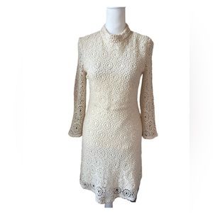 Juniors Size 4 Cream Crocheted Mini Dress With Long Sleeves By Cooperative